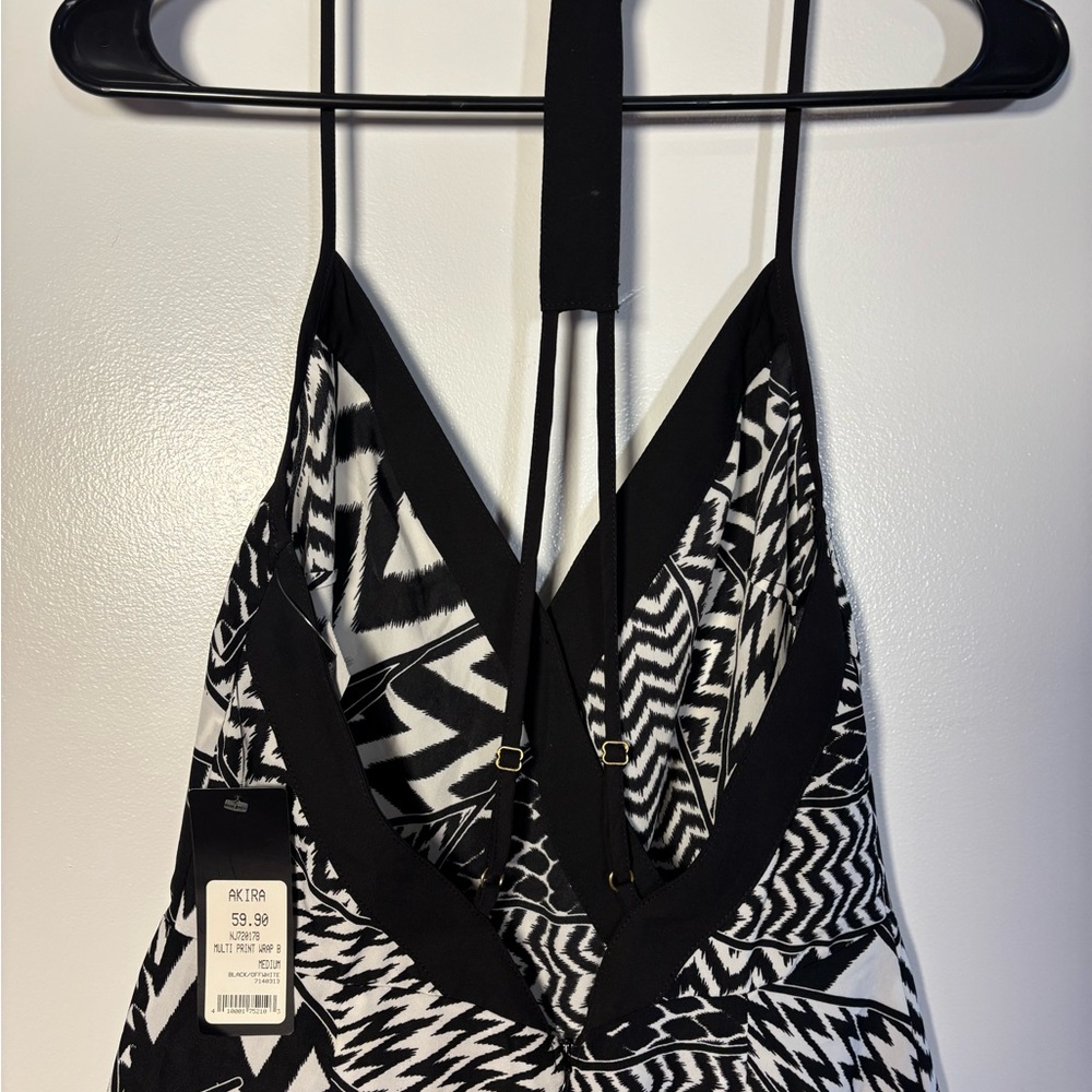 AKIRA Black & White Wide Leg Jumpsuit - Geometric Print - Picture 7 of 8